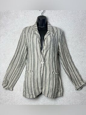 Sanctuary Striped Linen-Blend Blazer in Beige and Black